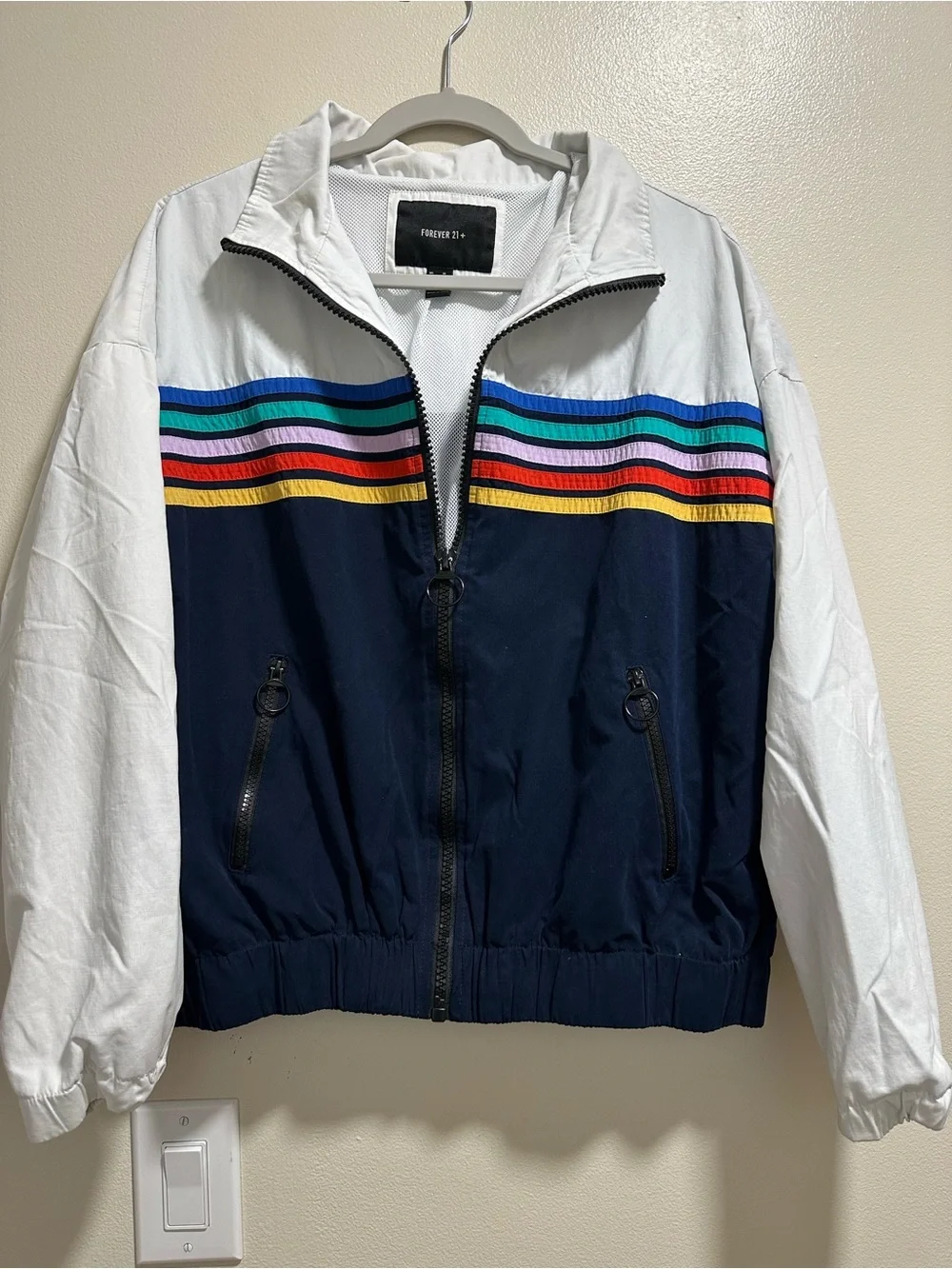 Forever 21 Women’s 1X Colorblock Multicolor Stripes Windbreaker